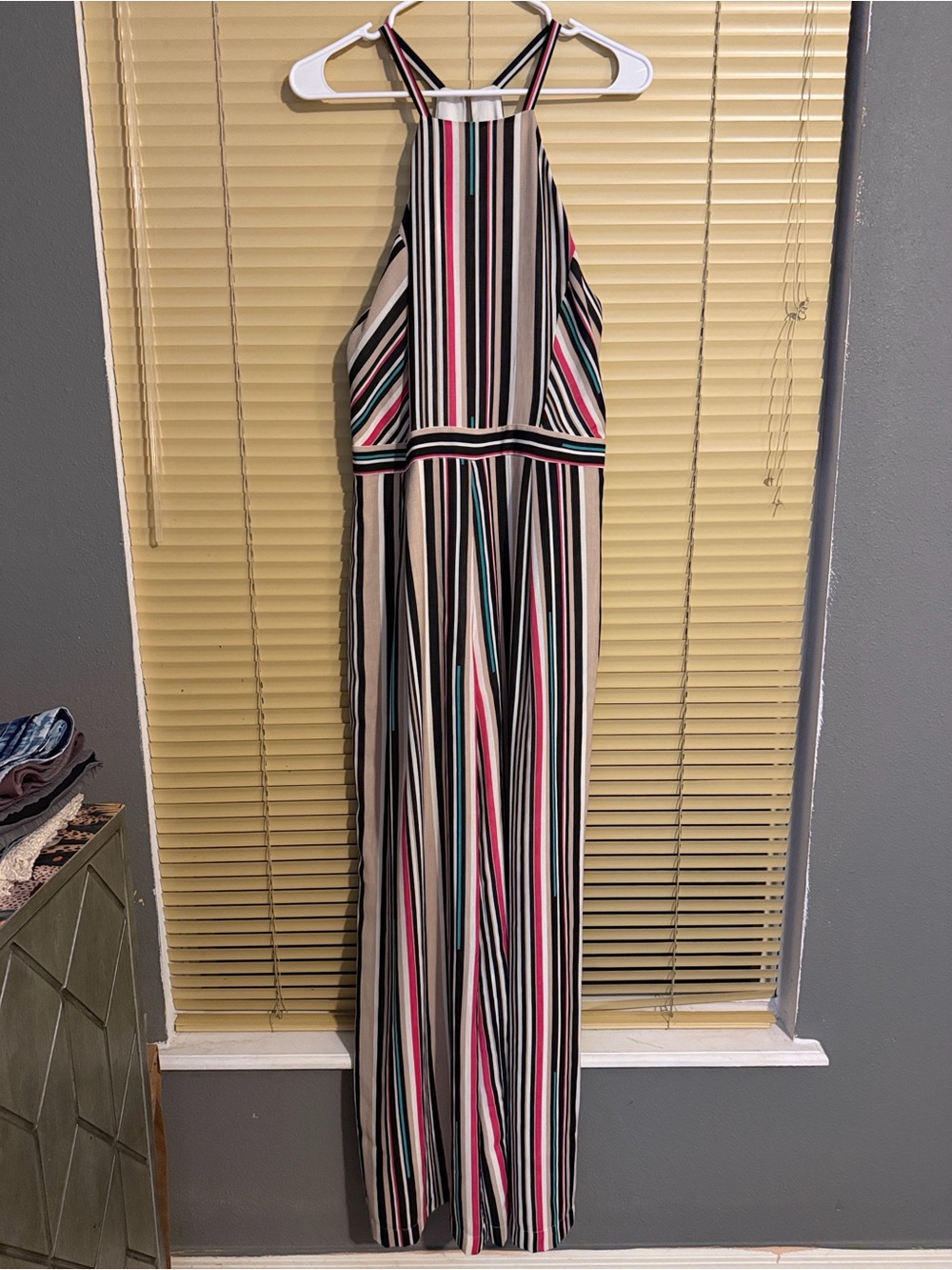 bebe Wide Leg Palazzo Striped Halter Jumpsuit
